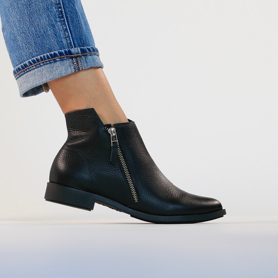 soft leather flat ankle boots