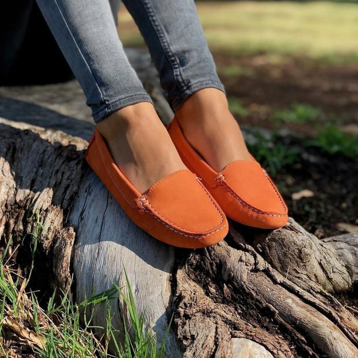 Kiana Orange Leather Loafers Women Moccasins Women Loafers Etsy