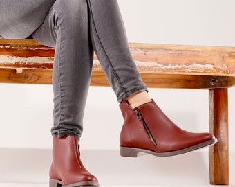 wine leather booties