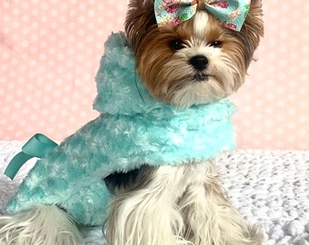 Faux fur coat - Cyan, Lavender, light pink, dark pink, white, red faux fur dog coat - flannel or fleece lined - D ring