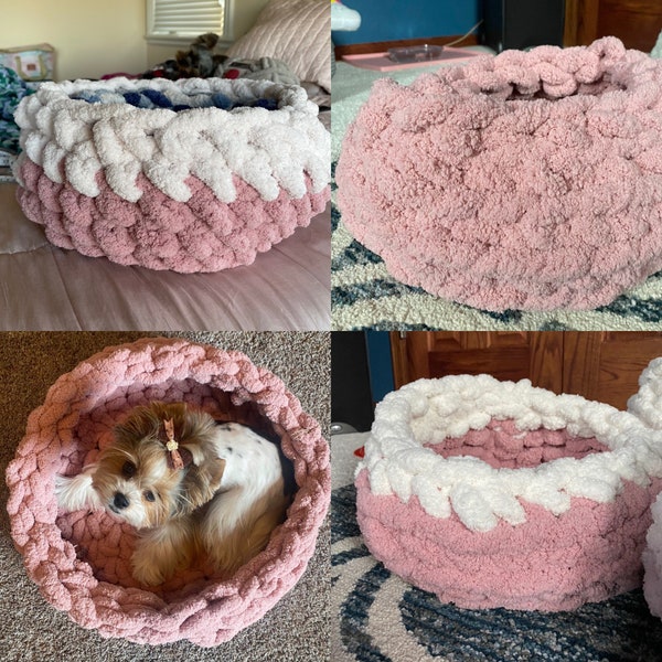 Cuddle Pod by Miss Sophie Bowtique – Pet bed – round Dog cat bed – Chenille bed- chunky yarn - handmade in Minnesota