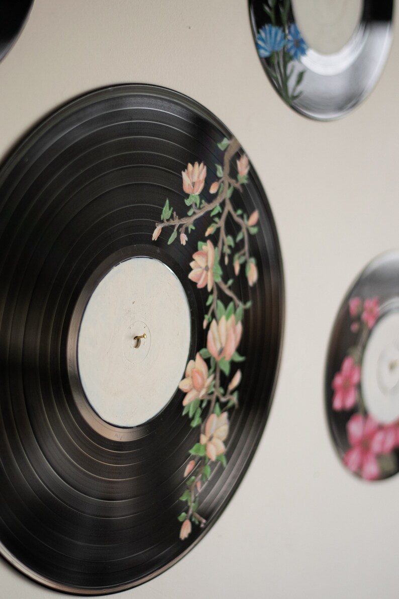 Handpainted Flower Vinyl Record Pink Vine Floral 12 Etsy