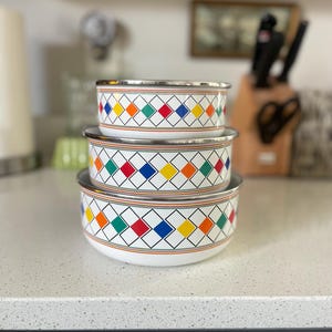 Vintage Enamelware Nesting Bowls Rainbow M Kamenstein