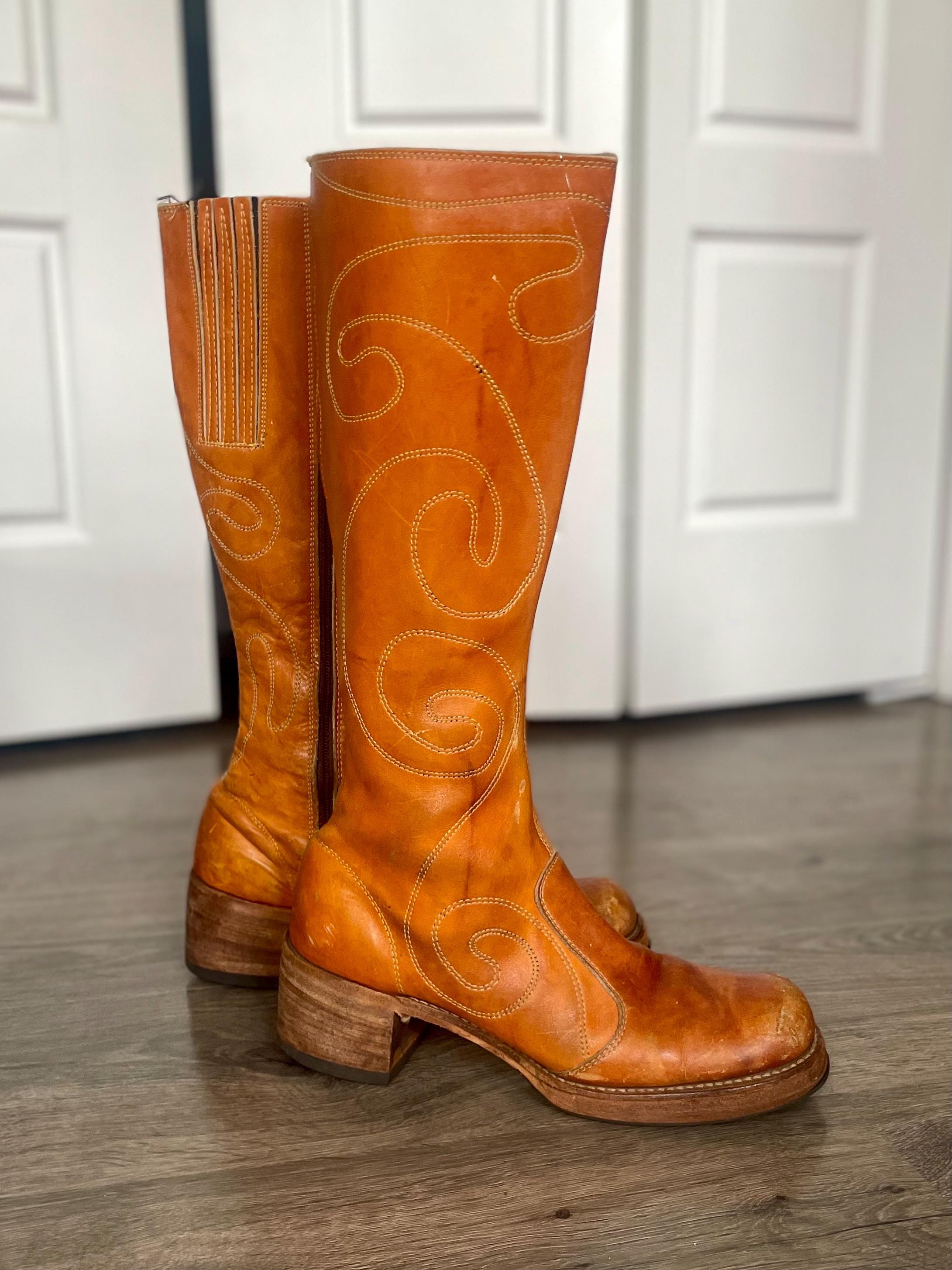 Original 60s 70s Frye Swirl Stitch Leather Boots Campus - Etsy