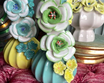 Set di vasi di fiori in ceramica 3D in stile vintage