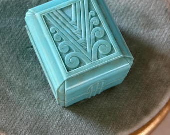 Vintage Deco Aqua Blue Celluloid Ring Box
