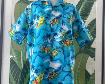 Island Paradise Vintage Hawaiian Shirt 80s Blue