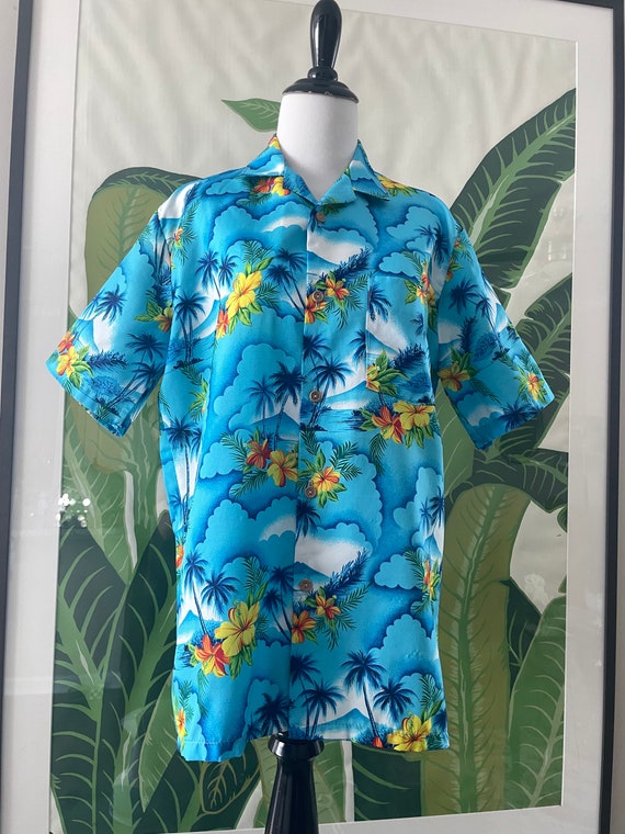 Island Paradise Vintage Hawaiian Shirt 80s Blue