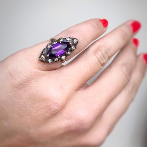 Antique Victorian Amethyst Diamond Navette Marquise 14k Gold Silver Ring