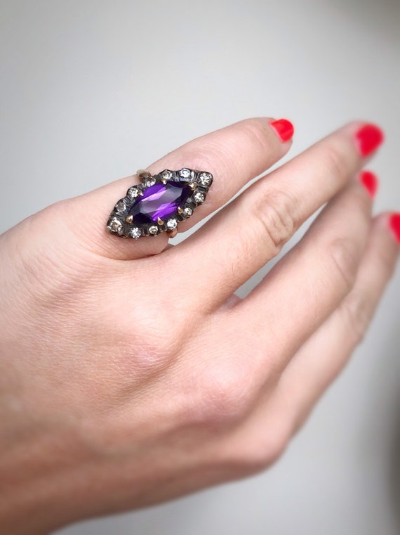 Antique Victorian Amethyst Diamond Navette Marquis