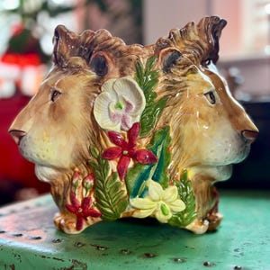 Fitz and Floyd Serengeti Lion Jardinere Cache Pot Planter NIB