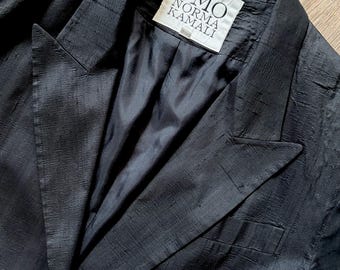 Vintage Norma Kamali OMO Black Raw Silk Suit Jacket Cigarette Pants
