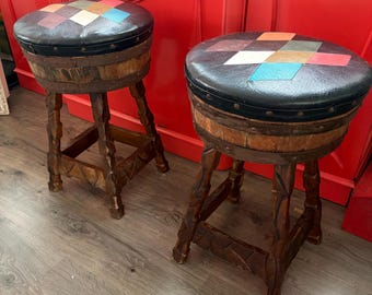 Retro 60s Kentucky Bourbon Barrel Patchwork Barstools