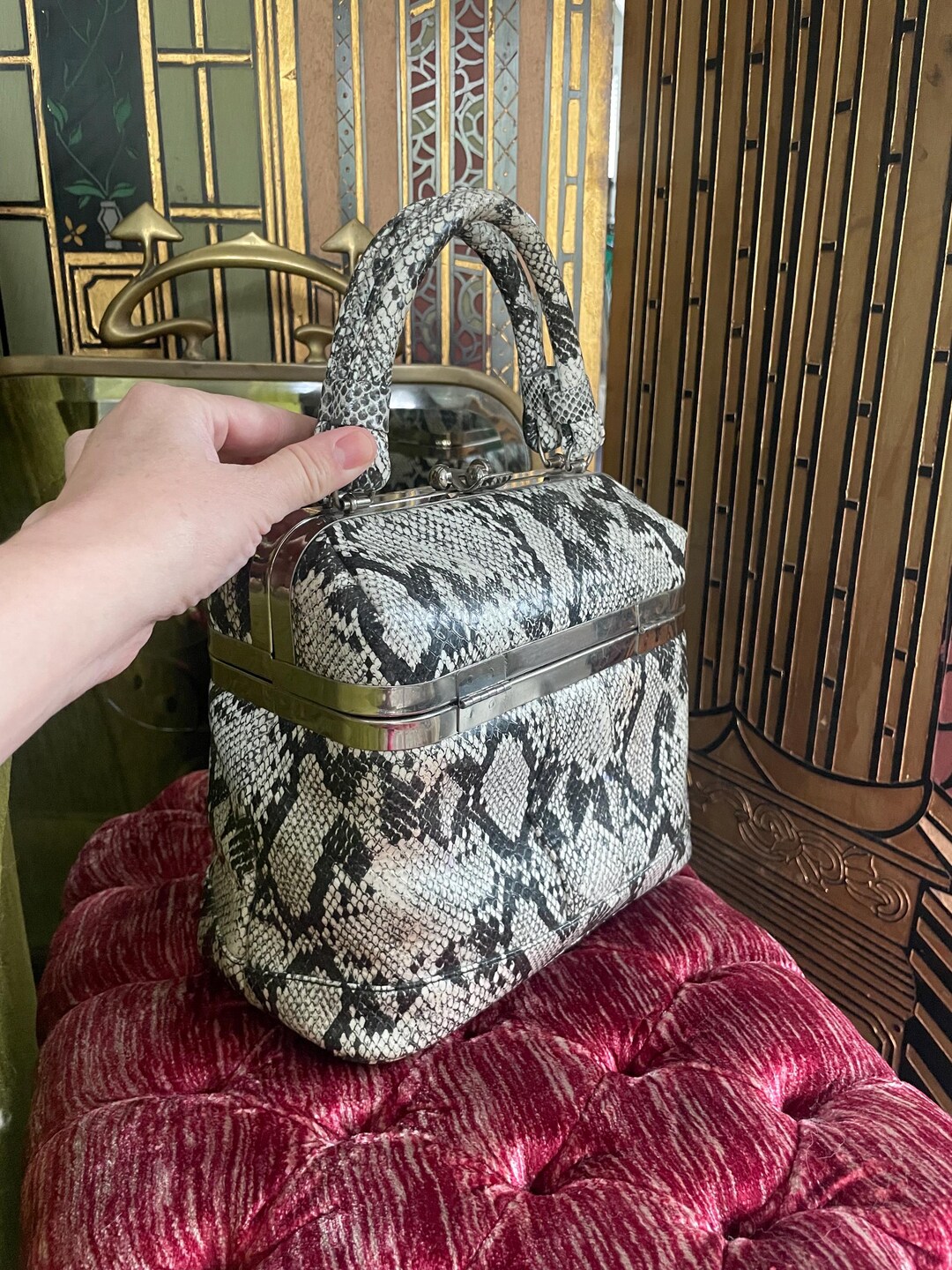 Chic Faux Snake Python Vintage Box Purse - Etsy