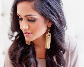 The Carousel -Gold Tassel Statement Earrings