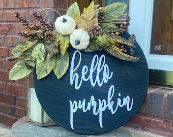 SALE!!  Wooden Door Wreath, Wall Decor, Hello Pumpkin, Fall, Pumpkins, Door Sign, Door Decor, Wreath, Door Hanger, Autumn, Thanksgiving