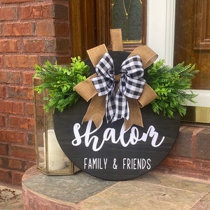 Round Wood Door Hanger | Door Wreath | Front Door Decor | Shalom| Wood Wreath | Door Sign | Home Decor | Decoration | Gift | 18&quot; | Buffalo