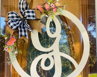 SALE!! Monogram G Door Hanger | Wall Hanger |24” Hanger | Letter Hanger | Painted | Floral | Greenery | Front Door Decor | Buffalo Plaid