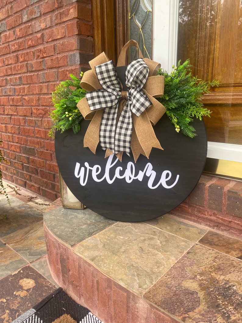 24 Round Wood Door Hanger Door Wreath Front Door Decor Etsy