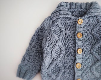 Luxury merino wool baby Aran sweater for 0-6 months - to be loved, cherished and passed down - a perfect baby gift