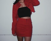 Sexy Red Two-Piece Denim Set Jacket and Mini Skirt Set Trendy Two-Piece