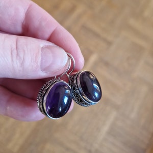 Amethyst earrings vintage boho ethnic silver large jewelry