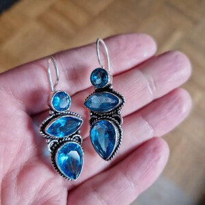 Blue quartz earrings boho faceted glass silver