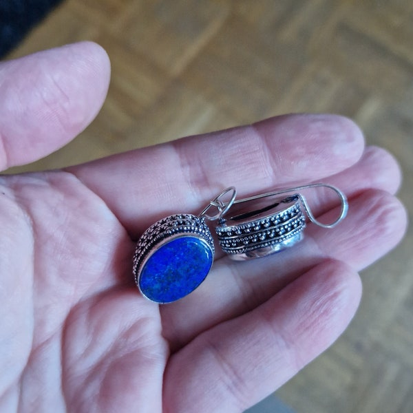 Lapislazuli Ohrringe silber blau vintage boho Edelstein