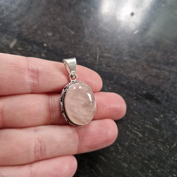 Rosenquarz oval Anhänger boho ethno silber schmuck