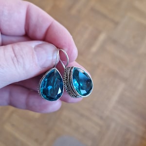 Earrings blue turquoise earrings silver vintage faceted quartz boho jewelry drops
