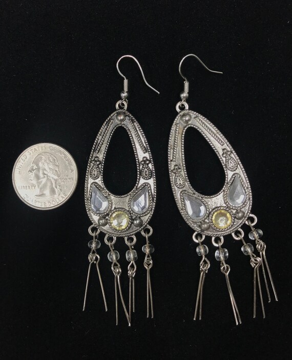 Vintage Silver Dangle Teardrop Earrings with Faux… - image 4