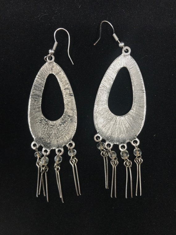 Vintage Silver Dangle Teardrop Earrings with Faux… - image 3
