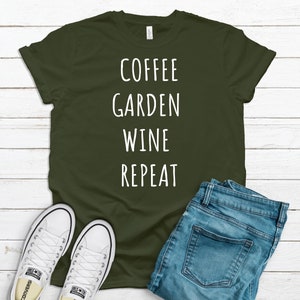 Funny Gardening T Shirt / Coffee Garden Wine Repeat / Master Gardener Gift / Gift for Him Her / Plant Lover Gift / Men Women Friend Gift