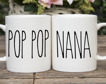 Nana and Pop Pop Coffee Mug Set / Gift for Grandparents from Grandson Granddaughter / Christmas Gift / Pregnancy Reveal
