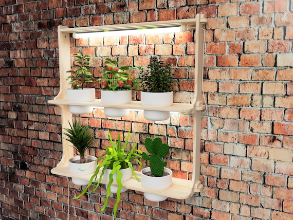Scaffale per piante da appendere, montaggio a parete con luci
