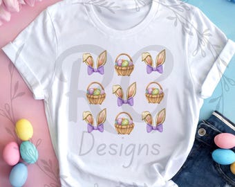Hasenohren & Korb coquet, png, Hase, Ostern DTF, Heat Transfer Digital Download Clipart, Ostkorb, Sublimation, UV DTF Girly