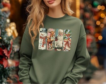 Unisex Vintage Weihnachten Rundhals-Sweatshirt