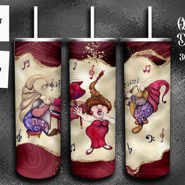 Piano Bar Musical Gnomes - Jazz Gnomes - Sublimation Download for 20oz Skinny Tumbler - 300DPI