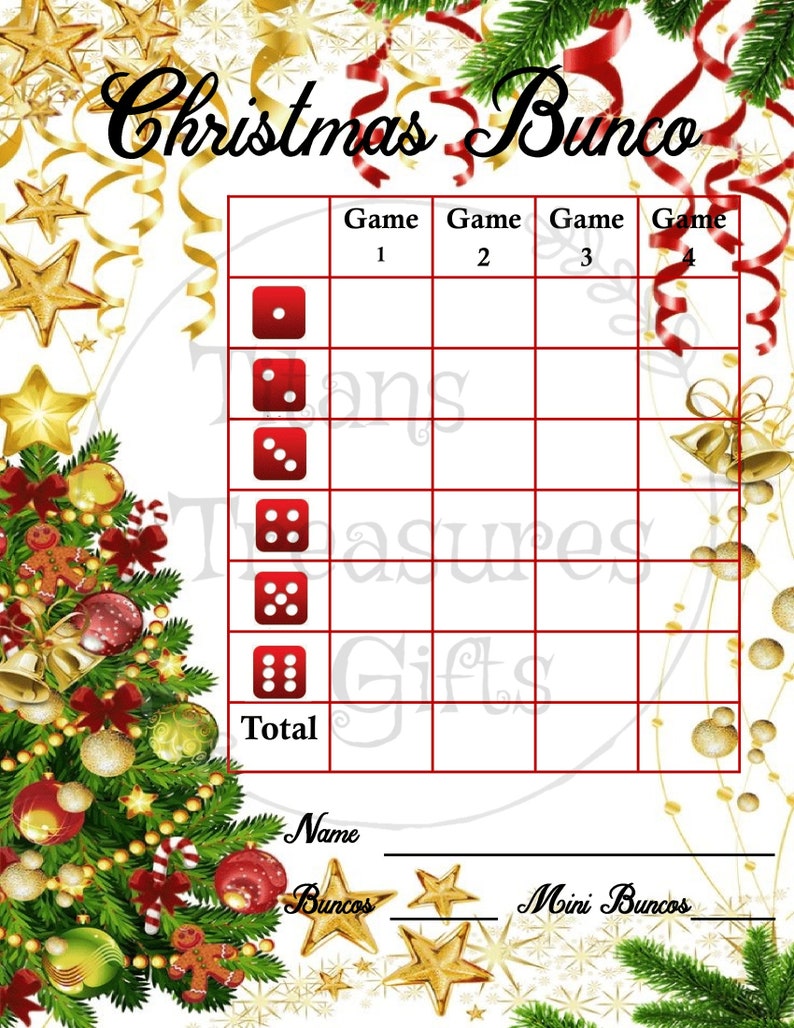 Christmas Bunco Score Cards And Table Tents Digital Etsy
