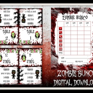 Zombie Bunco Poängkort och Bordstält - Digitala Nedladdningar - PDF och individuella PNG-filer