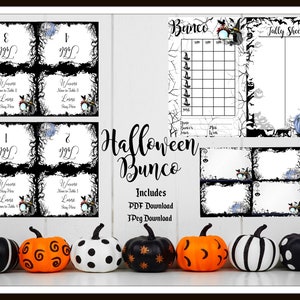 Black and White Halloween Bunco Score Cards and Table Tents - Digital Downloads - PDF and JPEG