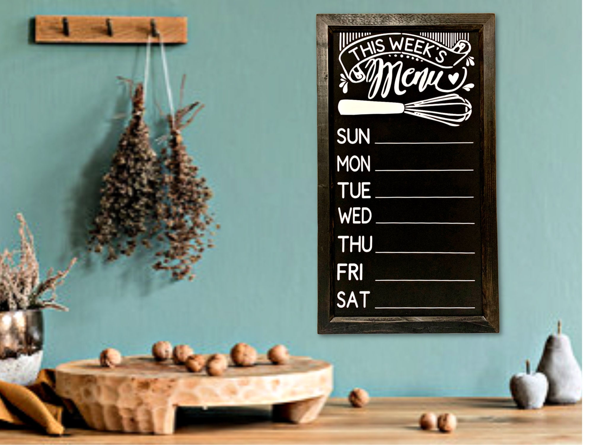 Unittype Weekly Dinner Menu Board for Kitchen Rustic Wooden Board with  Clips Meal Planner Menu Wall Plaque Farmhouse Kitchen Display Sign and 50