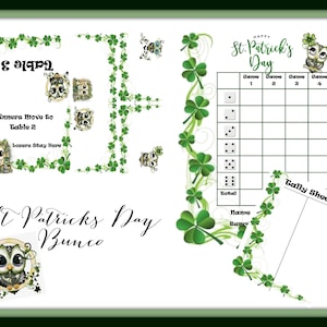 St Patricks Day Bunco Score Cards and Table Tents - Digital Downloads - PDF and Individual PNG&#39;s