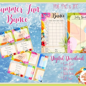 Sommerspaß und Flip Flops Bunco Scorekarten, Tischzelte, Tally Sheet & Preisanhänger - PDF und einzelne PNG's und JPG's