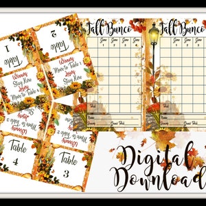 Autumn/Fall Bunco Party Score Cards and Table Tents - Digital Downloads - PDF and Individual PNG&#39;s