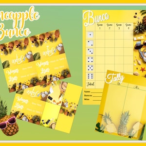 Luau Hawaiian Pineapple  Bunco Score Cards, Table Tents, Tally Sheet & Prize Tags - PDF and Individual PNG&#39;s and JPG&#39;s