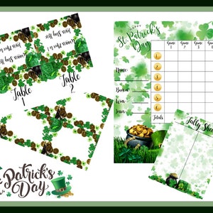St Patricks Day Bunco Score Cards and Table Tents - Digital Downloads - PDF and Individual PNG's