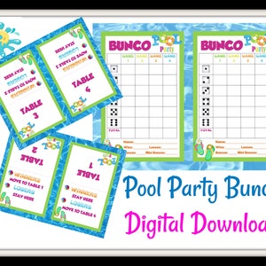 Pool Party Bunco Punktekarten und Tischzelte - Digitale Downloads - PDF und einzelne PNG's