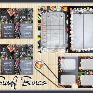 Sushi Party Bunco Score Cards, Gift Tags and Table Tents - Digital Downloads - PDF and JPEG