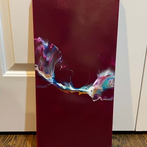 Maroon - 20x10&quot; Dutch Pour acrylic painting, abstract art, one-of-a-kind, fluid art, modern art